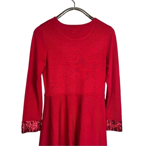 JASON WU 221869 RED SEQUIN CUFF KNIT FIT & FLARE LONG SLEEVE HOLIDAY DRESS - Picture 6 of 14